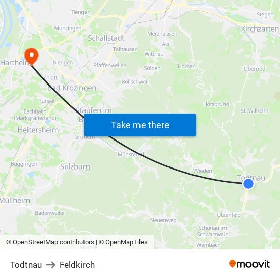 Todtnau to Feldkirch map