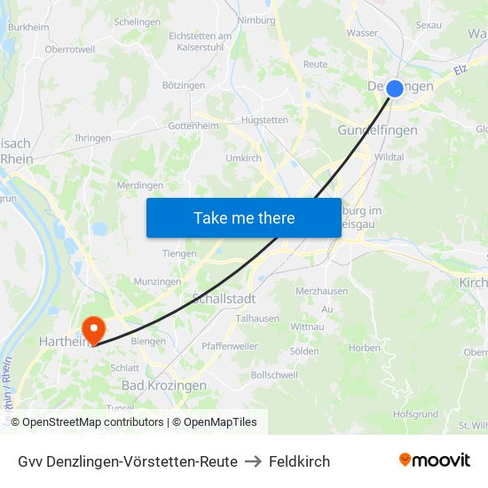 Gvv Denzlingen-Vörstetten-Reute to Feldkirch map