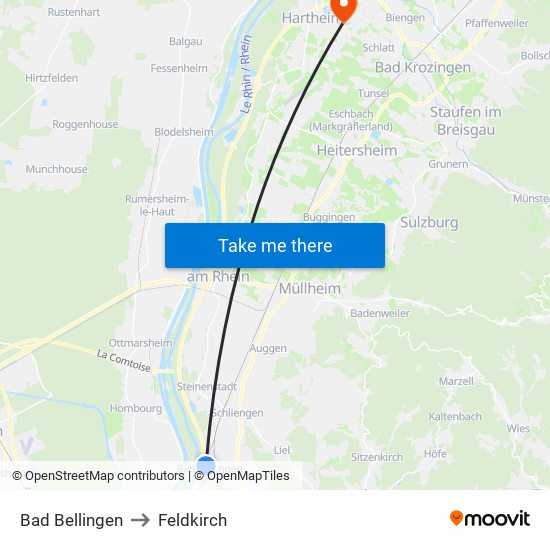 Bad Bellingen to Feldkirch map