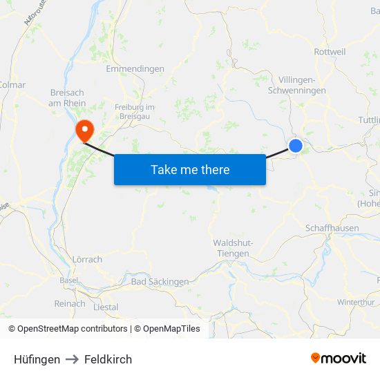 Hüfingen to Feldkirch map