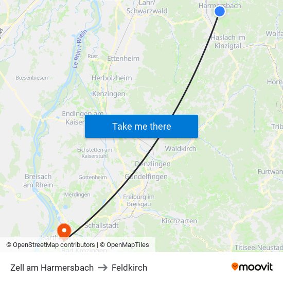 Zell am Harmersbach to Feldkirch map