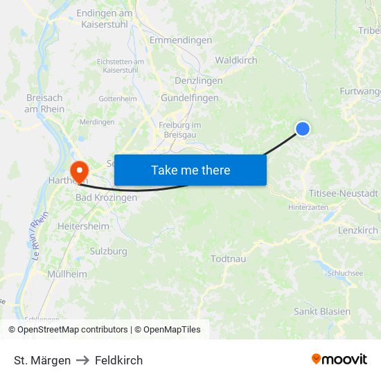St. Märgen to Feldkirch map