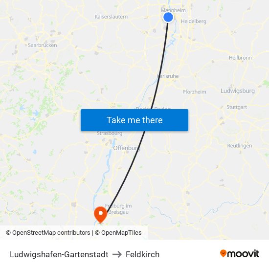 Ludwigshafen-Gartenstadt to Feldkirch map