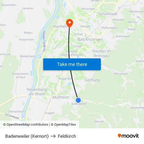 Badenweiler (Kernort) to Feldkirch map