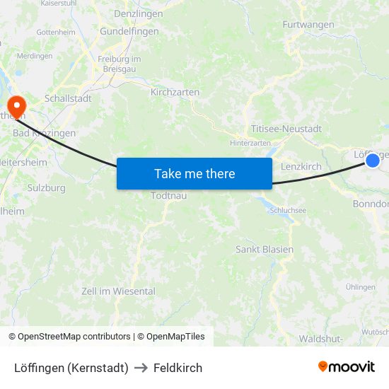 Löffingen (Kernstadt) to Feldkirch map