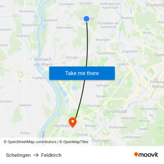 Schelingen to Feldkirch map