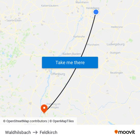 Waldhilsbach to Feldkirch map