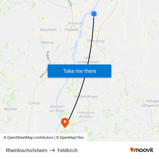 Rheinbischofsheim to Feldkirch map