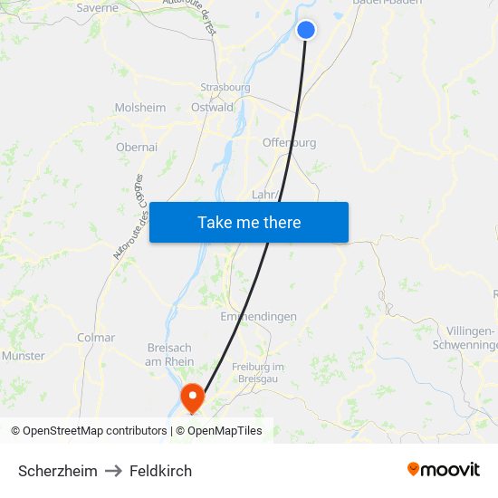 Scherzheim to Feldkirch map