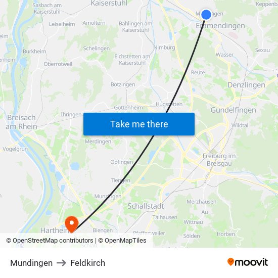 Mundingen to Feldkirch map