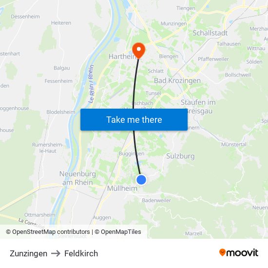 Zunzingen to Feldkirch map