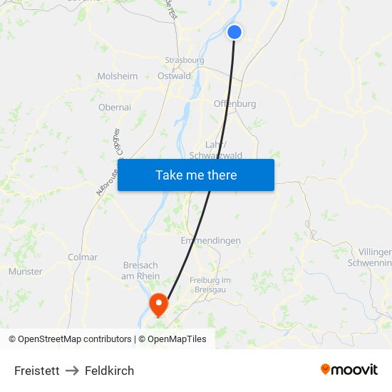 Freistett to Feldkirch map