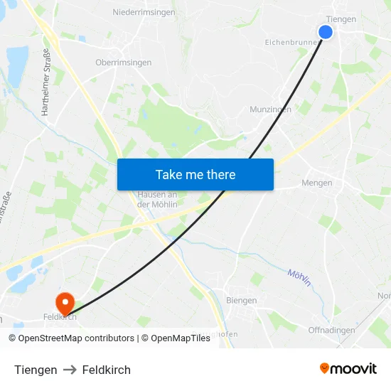 Tiengen to Feldkirch map