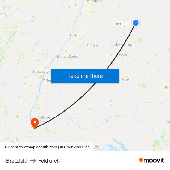 Bretzfeld to Feldkirch map