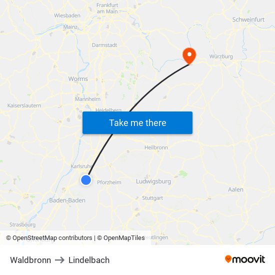 Waldbronn to Lindelbach map