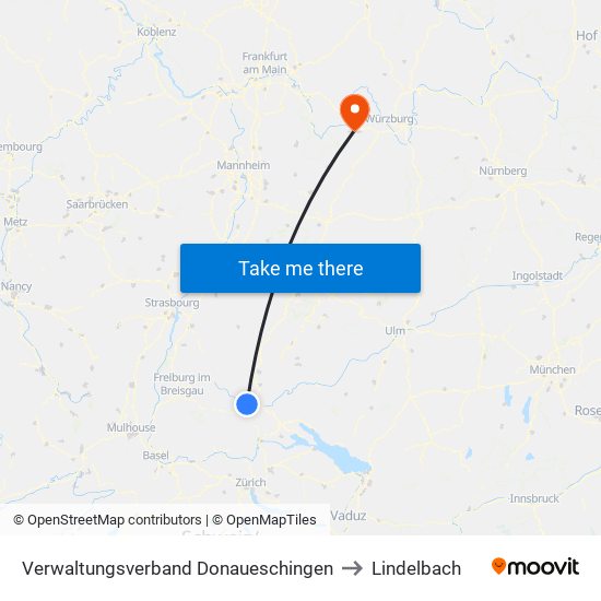 Verwaltungsverband Donaueschingen to Lindelbach map