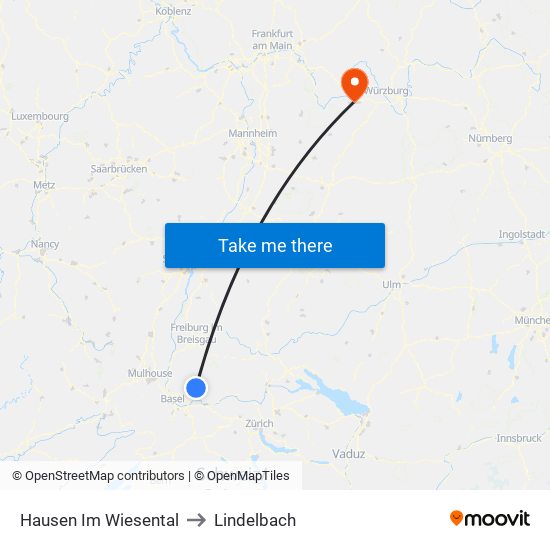 Hausen Im Wiesental to Lindelbach map