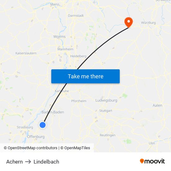 Achern to Lindelbach map