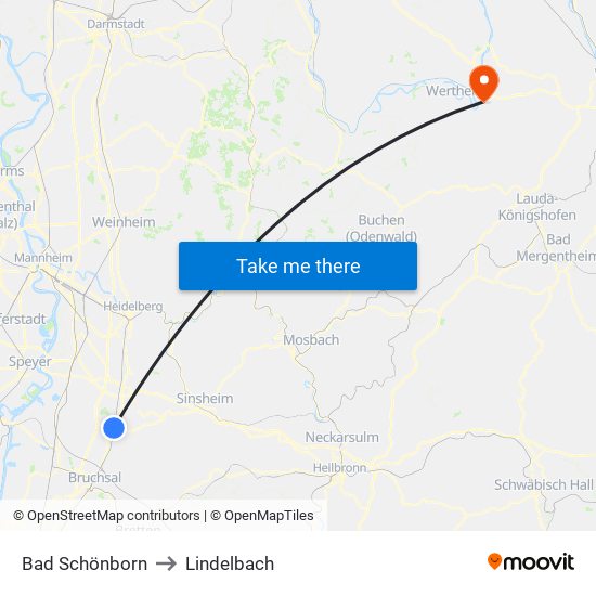 Bad Schönborn to Lindelbach map