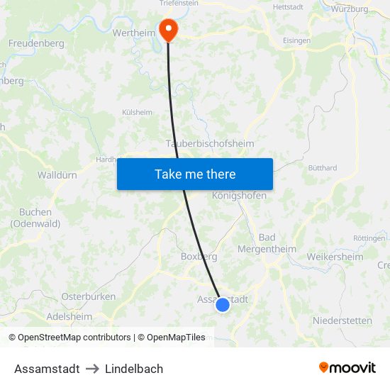 Assamstadt to Lindelbach map