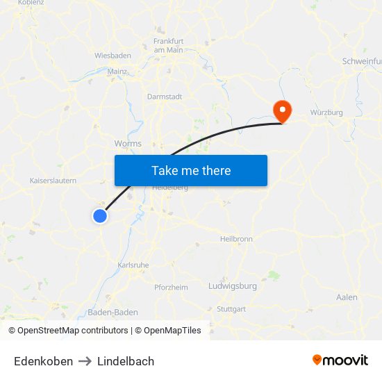 Edenkoben to Lindelbach map