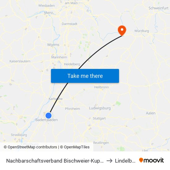 Nachbarschaftsverband Bischweier-Kuppenheim to Lindelbach map