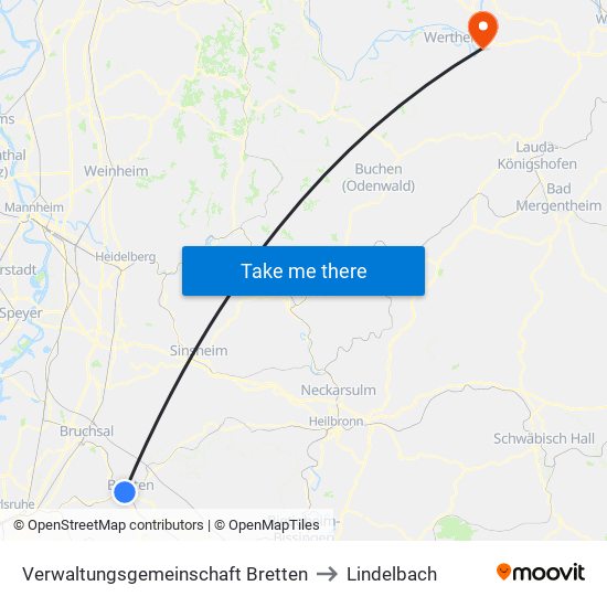 Verwaltungsgemeinschaft Bretten to Lindelbach map