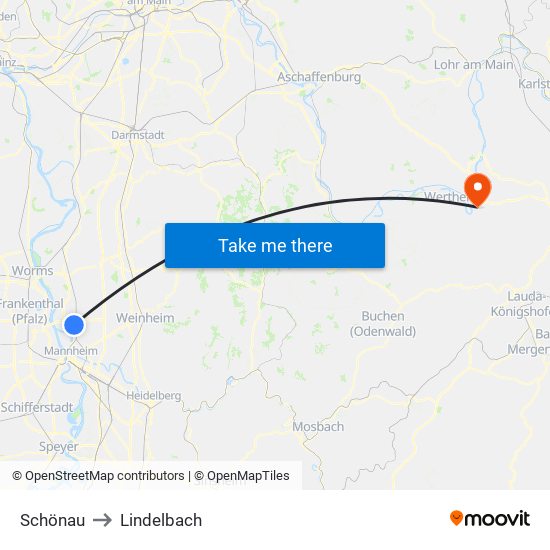 Schönau to Lindelbach map