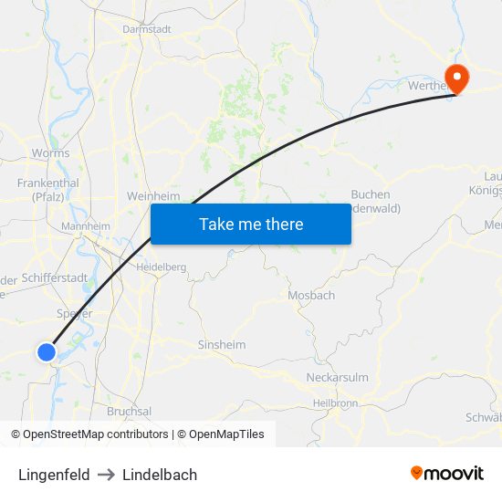 Lingenfeld to Lindelbach map