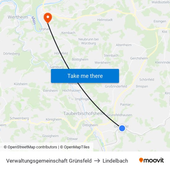 Verwaltungsgemeinschaft Grünsfeld to Lindelbach map