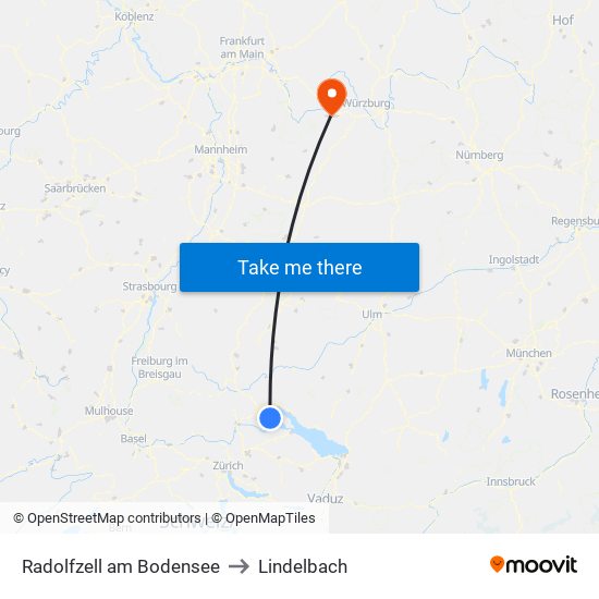 Radolfzell am Bodensee to Lindelbach map