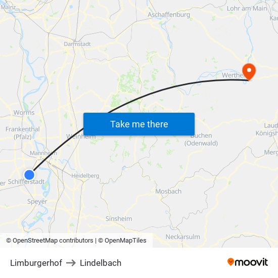 Limburgerhof to Lindelbach map