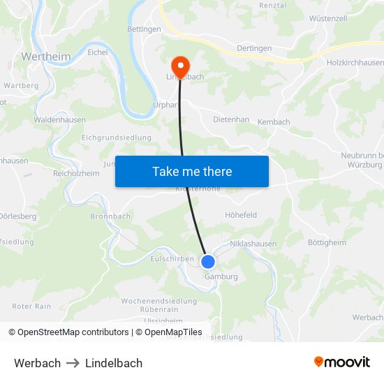 Werbach to Lindelbach map
