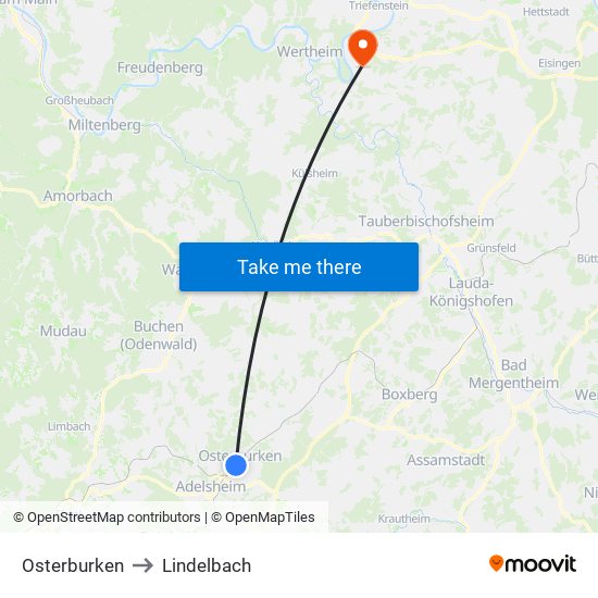 Osterburken to Lindelbach map