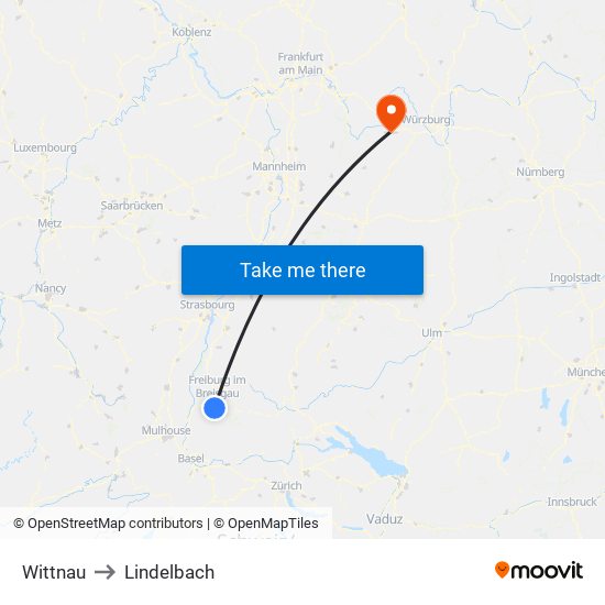 Wittnau to Lindelbach map