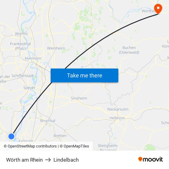 Wörth am Rhein to Lindelbach map