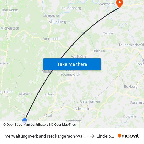 Verwaltungsverband Neckargerach-Waldbrunn to Lindelbach map