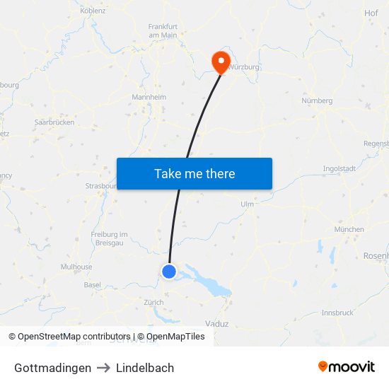 Gottmadingen to Lindelbach map