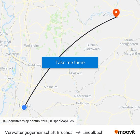 Verwaltungsgemeinschaft Bruchsal to Lindelbach map