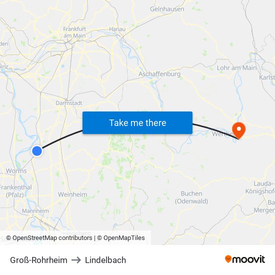 Groß-Rohrheim to Lindelbach map