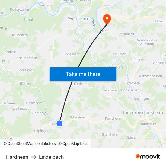 Hardheim to Lindelbach map