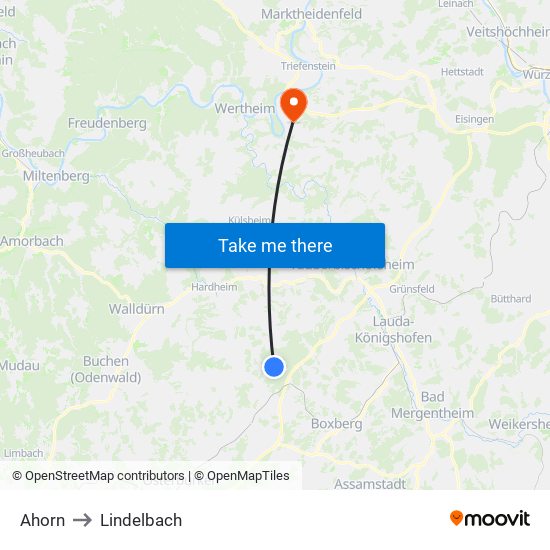 Ahorn to Lindelbach map