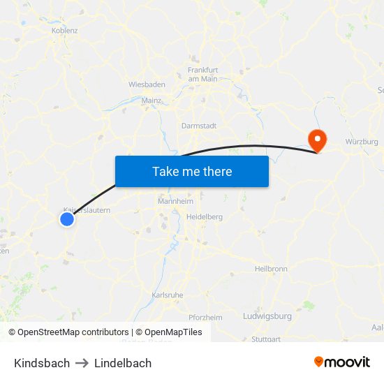 Kindsbach to Lindelbach map