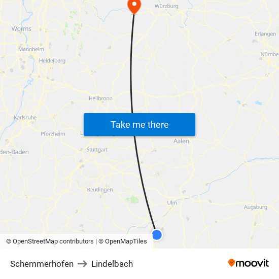 Schemmerhofen to Lindelbach map