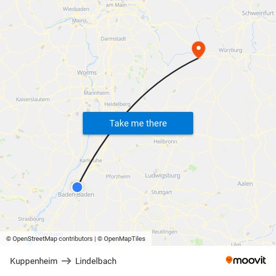 Kuppenheim to Lindelbach map