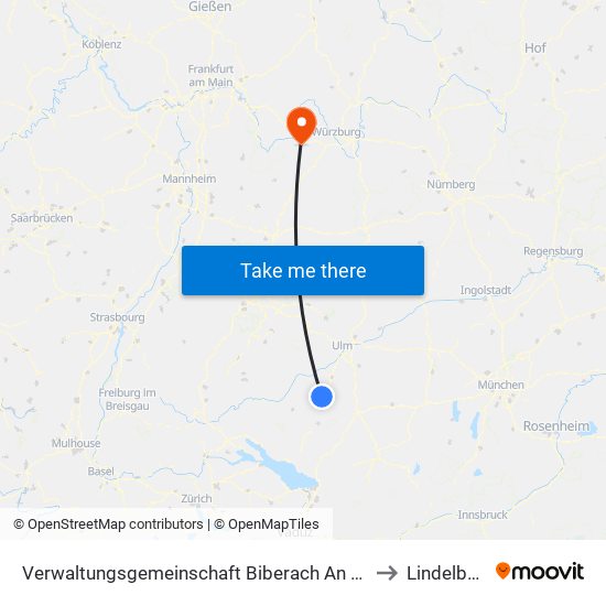 Verwaltungsgemeinschaft Biberach An Der Riß to Lindelbach map