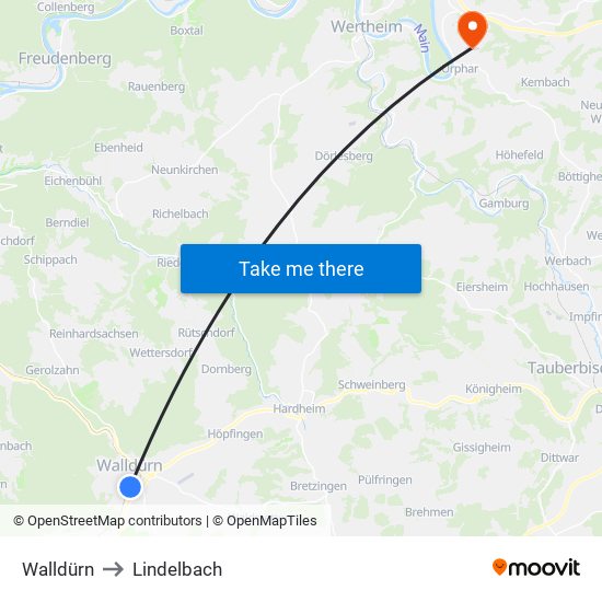 Walldürn to Lindelbach map
