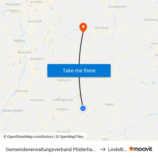 Gemeindeverwaltungsverband Plüderhausen-Urbach to Lindelbach map