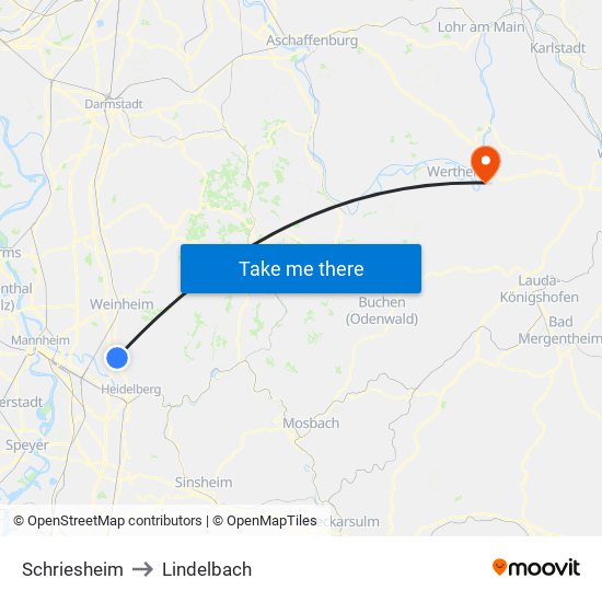Schriesheim to Lindelbach map
