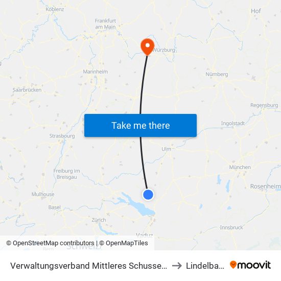Verwaltungsverband Mittleres Schussental to Lindelbach map